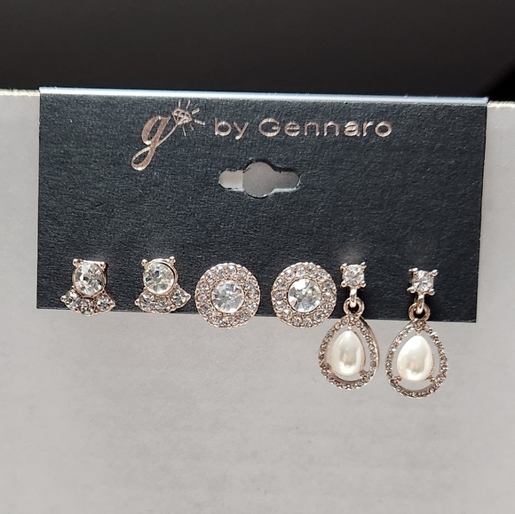 g by Gennaro Clear Glass and Pearl Earring Set - Picture 2 of 12